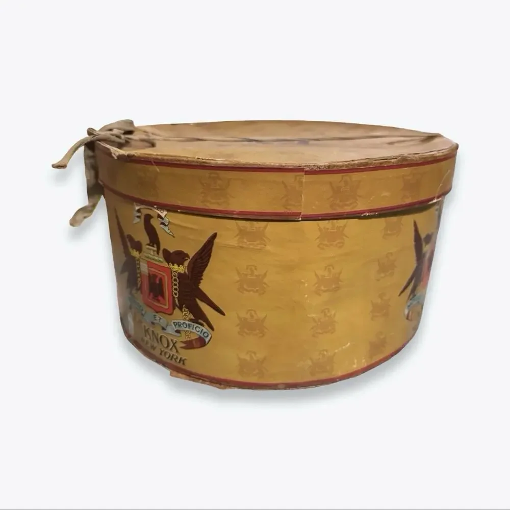 Vintage 1940s-50s Knox New York Hat Box Gold Cardboard Eagle Crest 14.75”